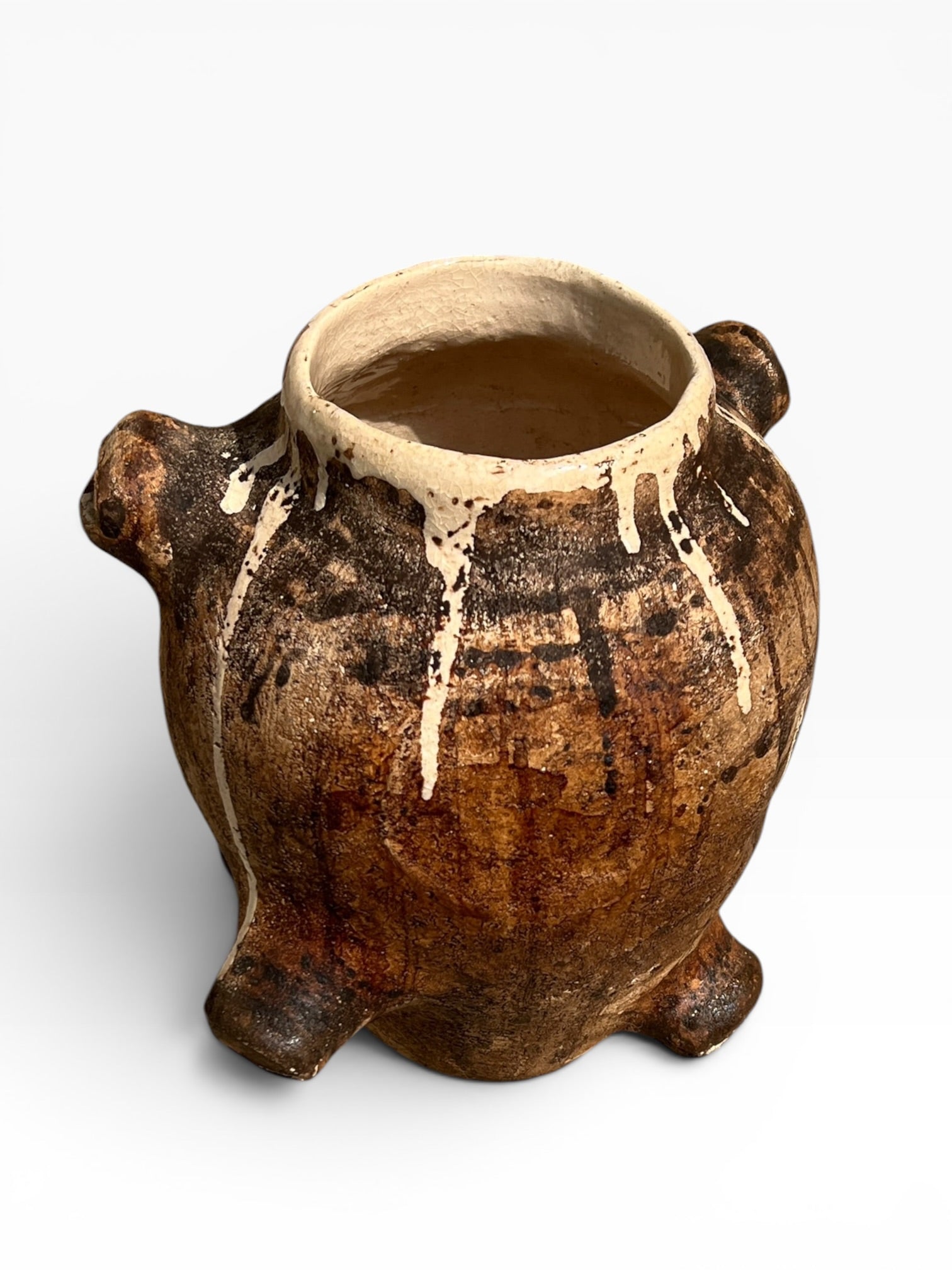 Large Ceramic Eye Vase "Tiger" (30x28x26 cm) — Handcrafted Coarse Clay (Chamotte), Milk-Firing Technique